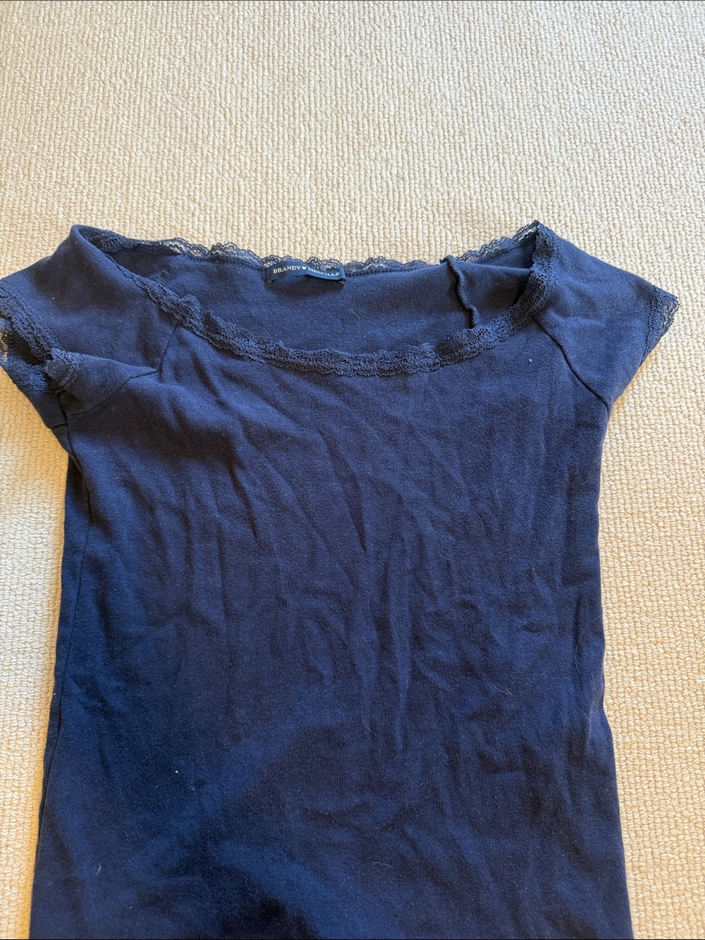 Brandy Melville Navy Lace-Trim Tee